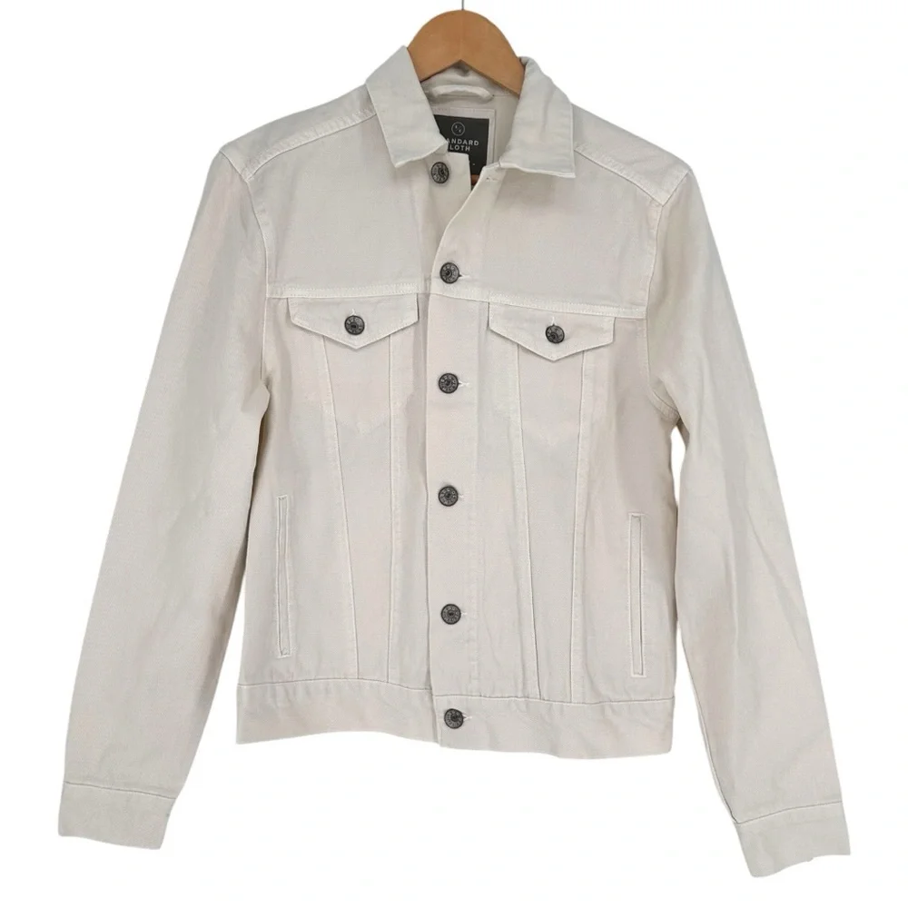 Standard Cloth Men’s Bone Denim Jacket size XS 100% Cotton Long Sleeves Pockets